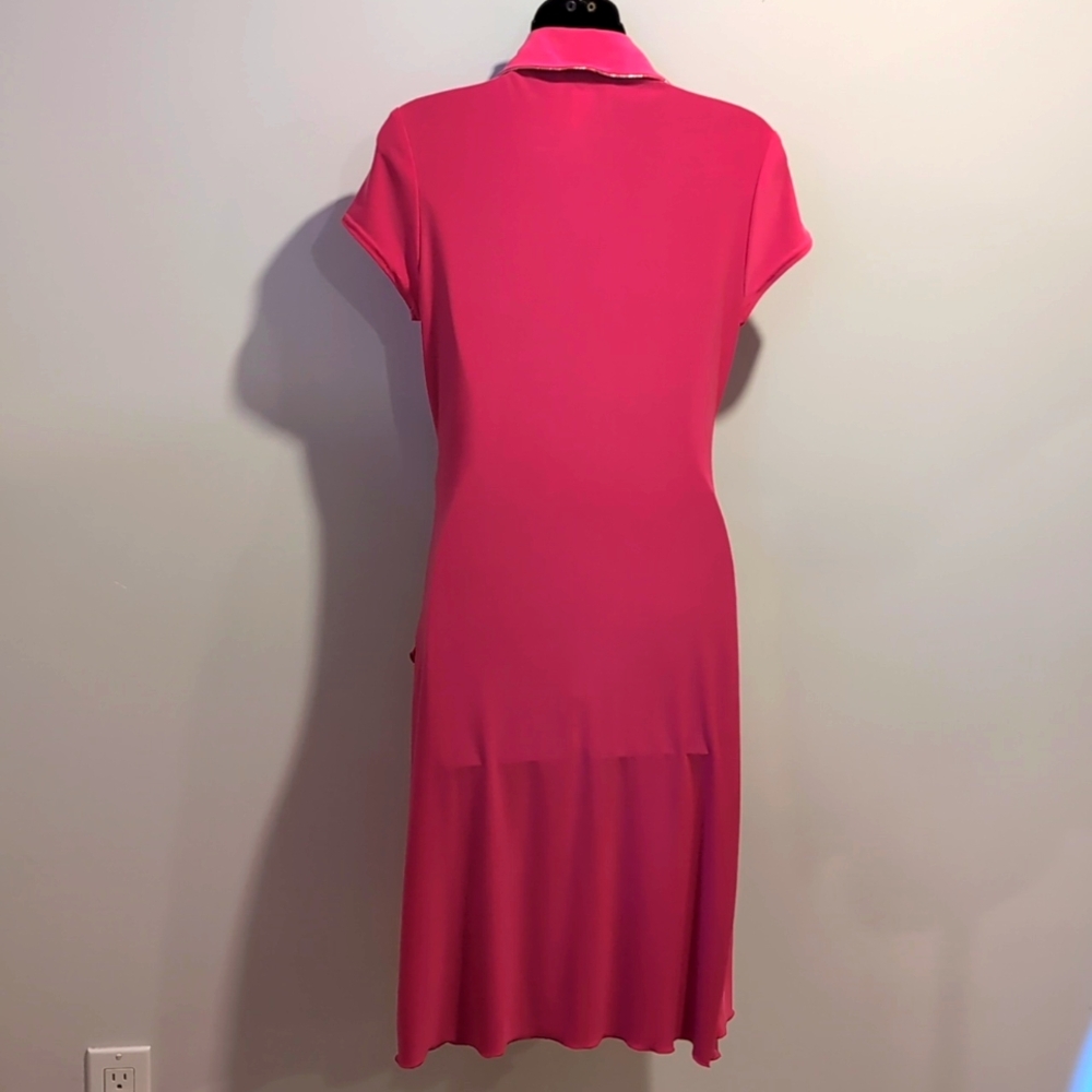Joseph Ribkoff Pink Ruched Fitted Dress Size 8 Ruffled Neckline - Picture 4 of 8